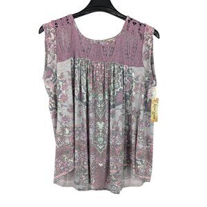 Floral Lace Sleeveless Flowy Top Cottage Boho Romantic Prairie Vacation Size XL